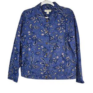 Appleseed's Jacket M Blue Green Tan Floral Long Sleeve Button Down‎ Size Medium